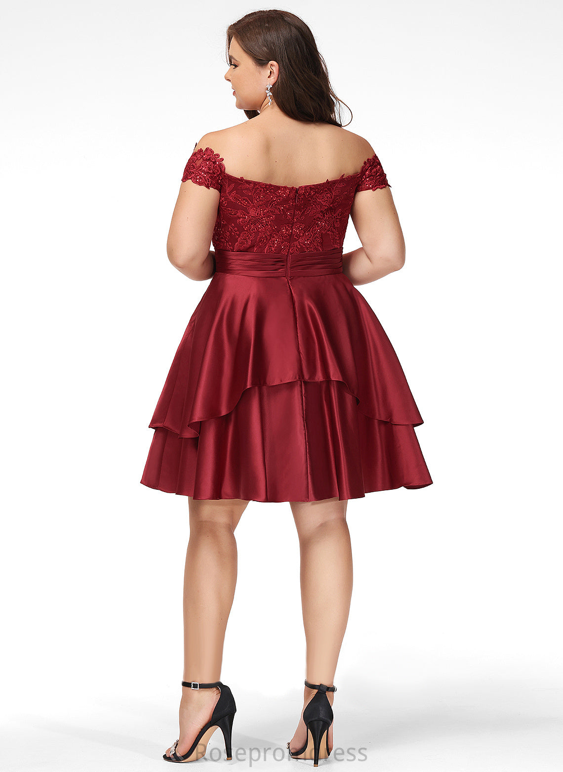 Sequins A-Line Knee-Length Dress Salma With Off-the-Shoulder Cocktail Cocktail Dresses Satin Lace