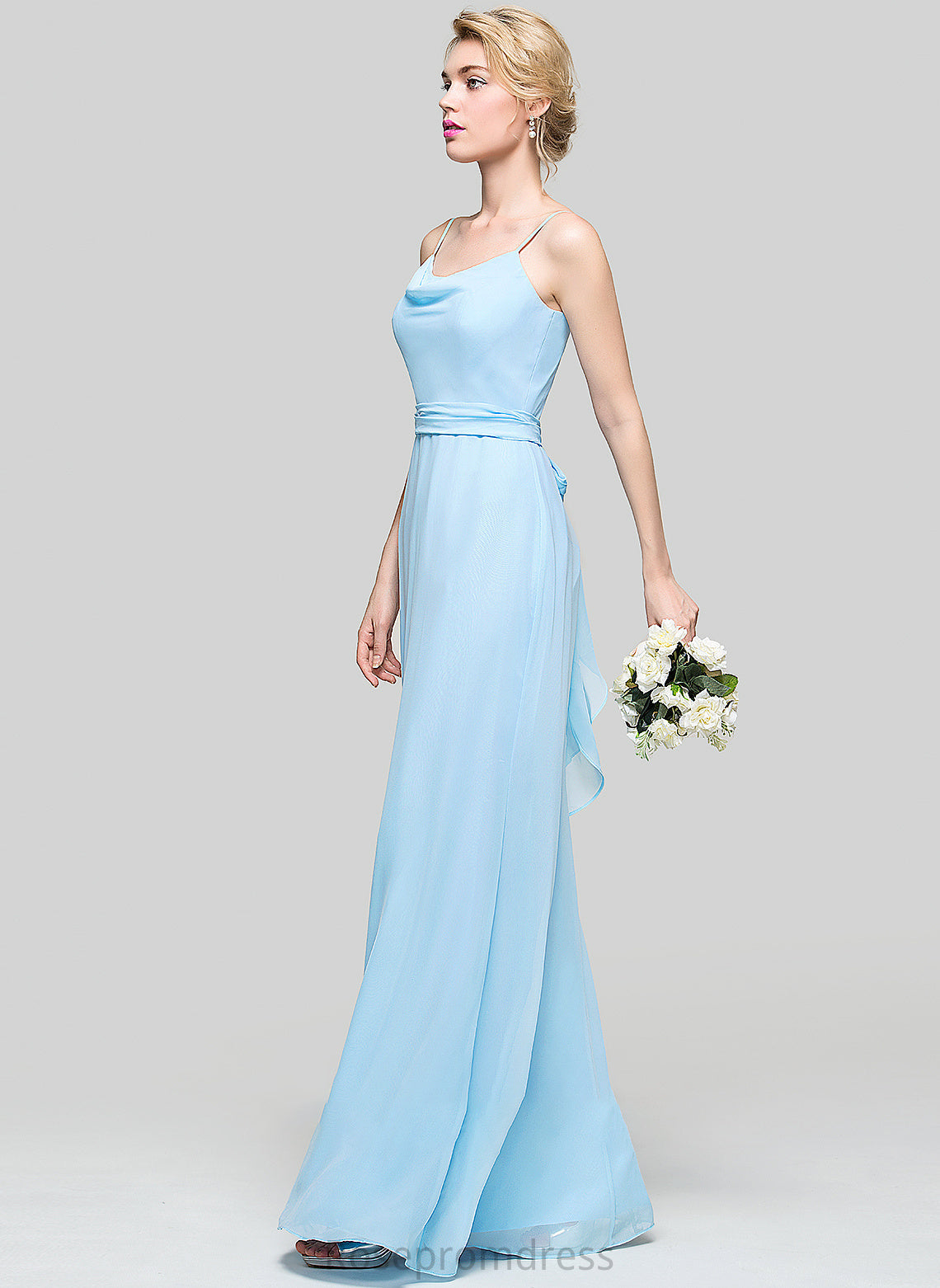 Length Floor-Length Fabric Embellishment A-Line Neckline CowlNeck Ruffle Silhouette Aylin Natural Waist Floor Length Bridesmaid Dresses