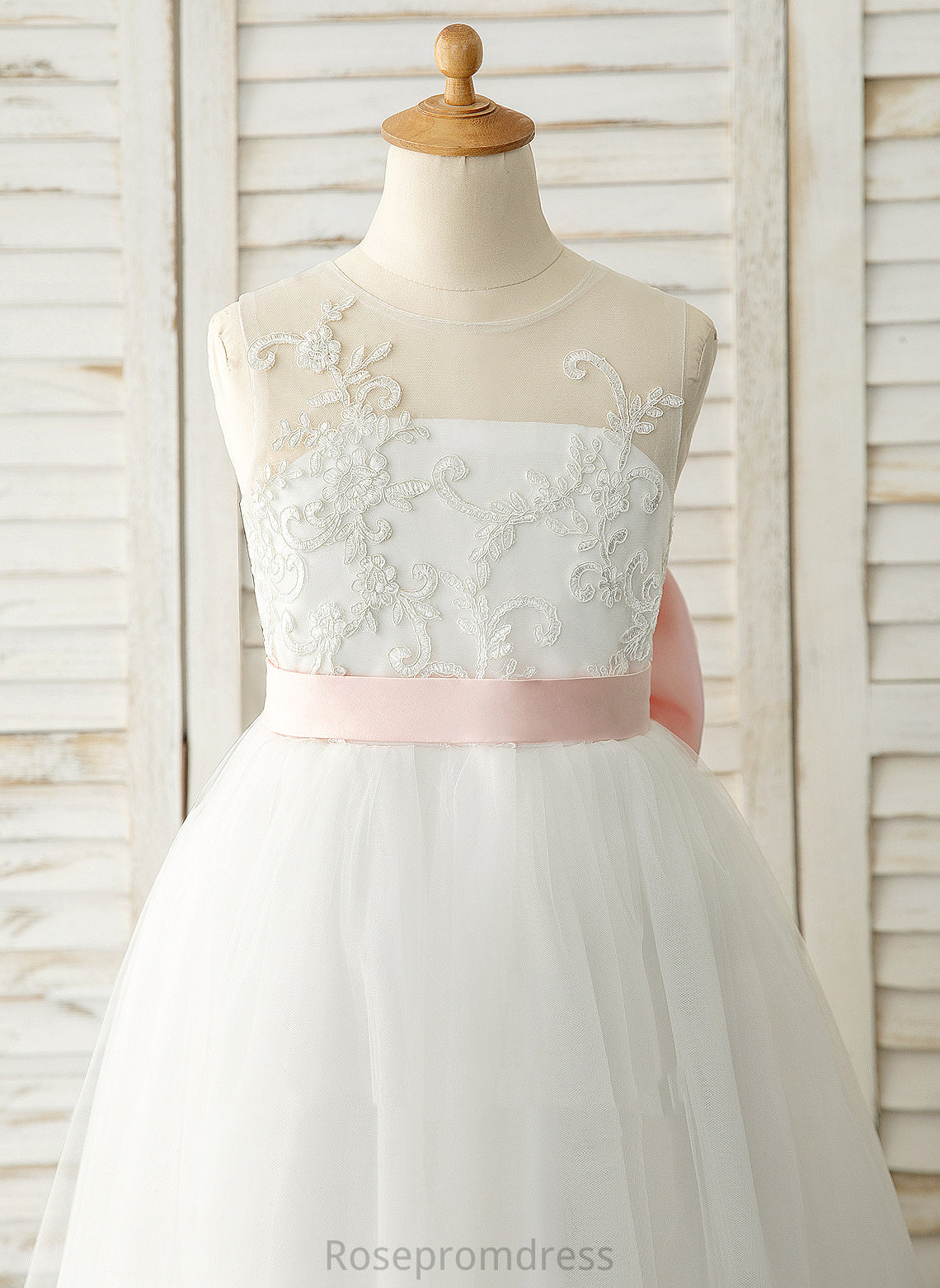 Sleeveless With A-Line Bow(s) (Undetachable Floor-length Karen sash) Dress Flower Girl Dresses Satin/Tulle/Lace Scoop Girl - Neck Flower