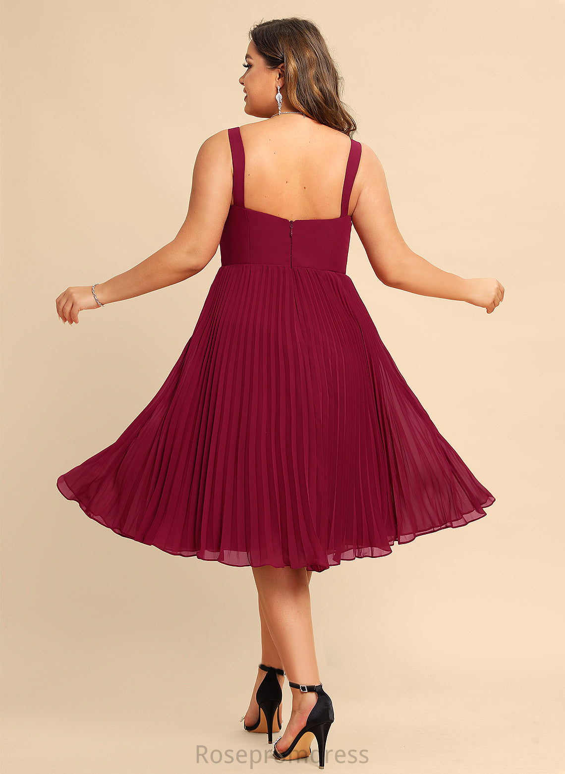 Square Cocktail Dresses Chiffon Dress Knee-Length A-Line Cocktail Ariella Pleated Neckline With
