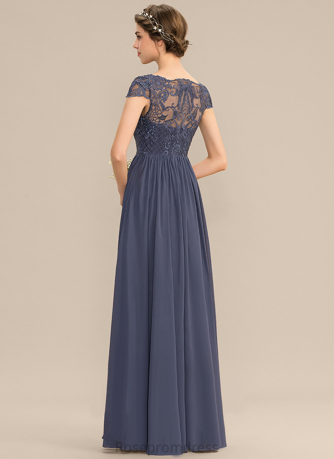 Length Fabric Neckline Silhouette A-line Lace Scoop Straps&Sleeves Floor-Length Allie Natural Waist Short Sleeves Bridesmaid Dresses