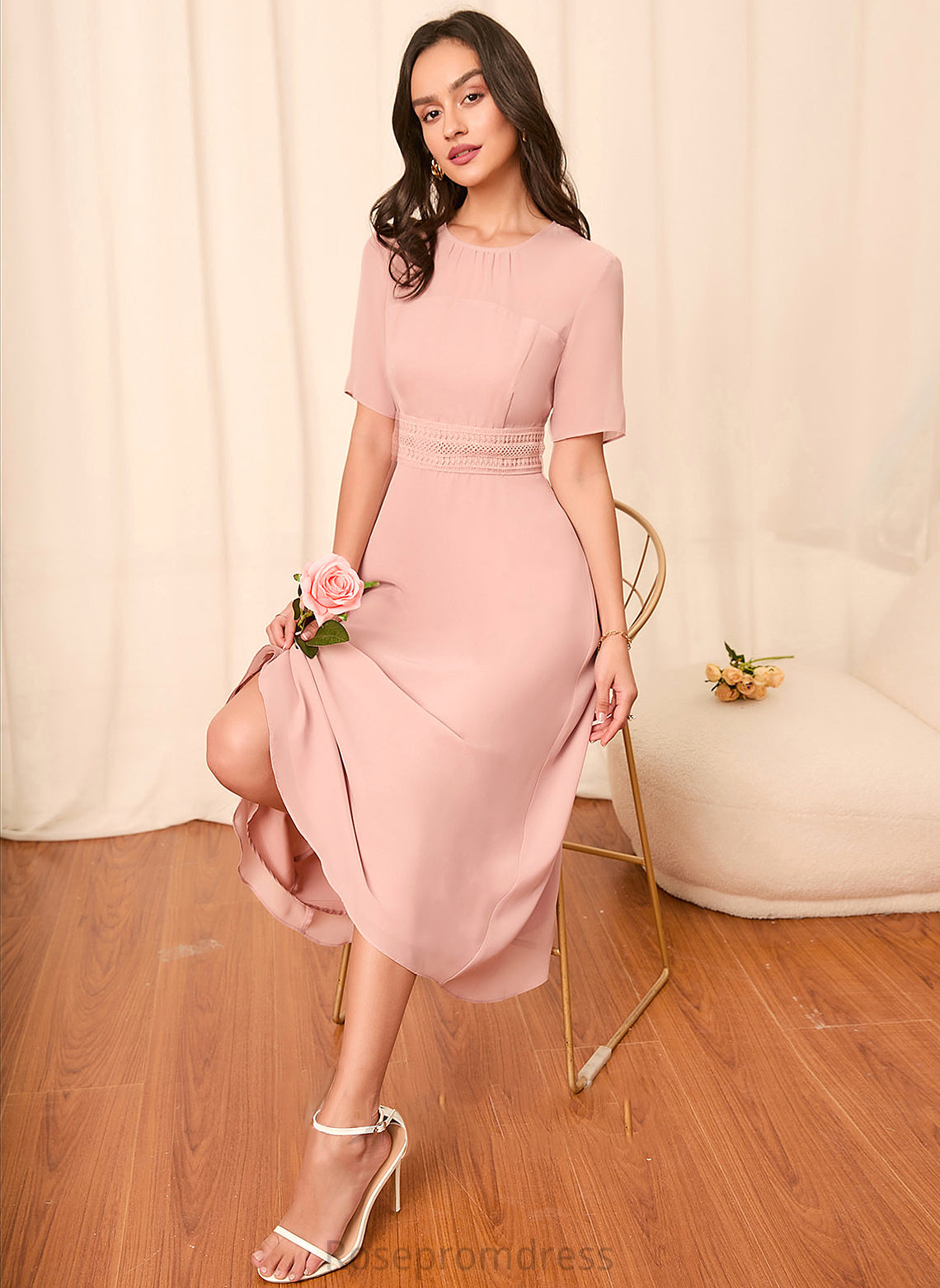 Fabric Straps A-Line Silhouette Length Knee-Length Sleeve Sleeves Taniyah One Shoulder Floor Length Natural Waist Bridesmaid Dresses