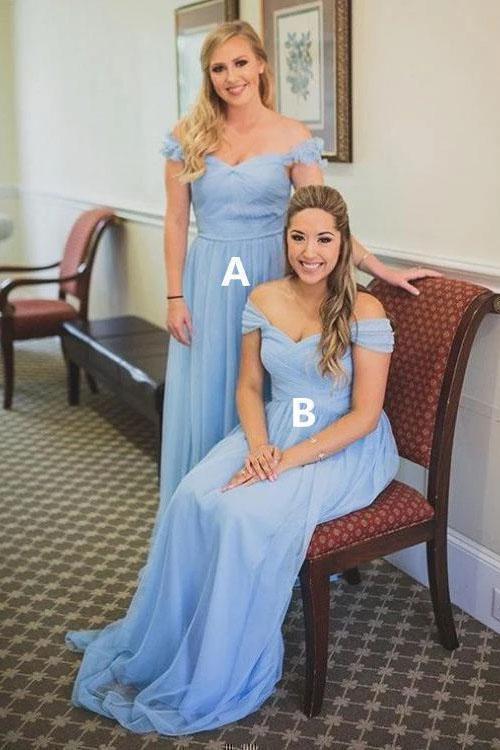 Charming Off the Shoulder Sky Blue Sweetheart Chiffon Wedding Party Dresses, Bridesmaid Dress SRS15117