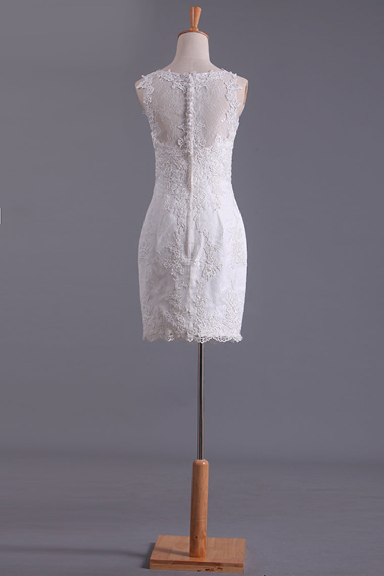 New Arrival Spaghetti Straps Wedding Dresses Sheath Lace & Tulle With Applique Court Train SRSPRX2EKZH