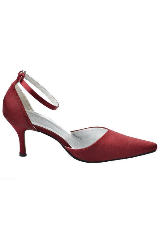 Burgundy Ankle Strap Comfy Close Toe Wedding Dress For SRS11314