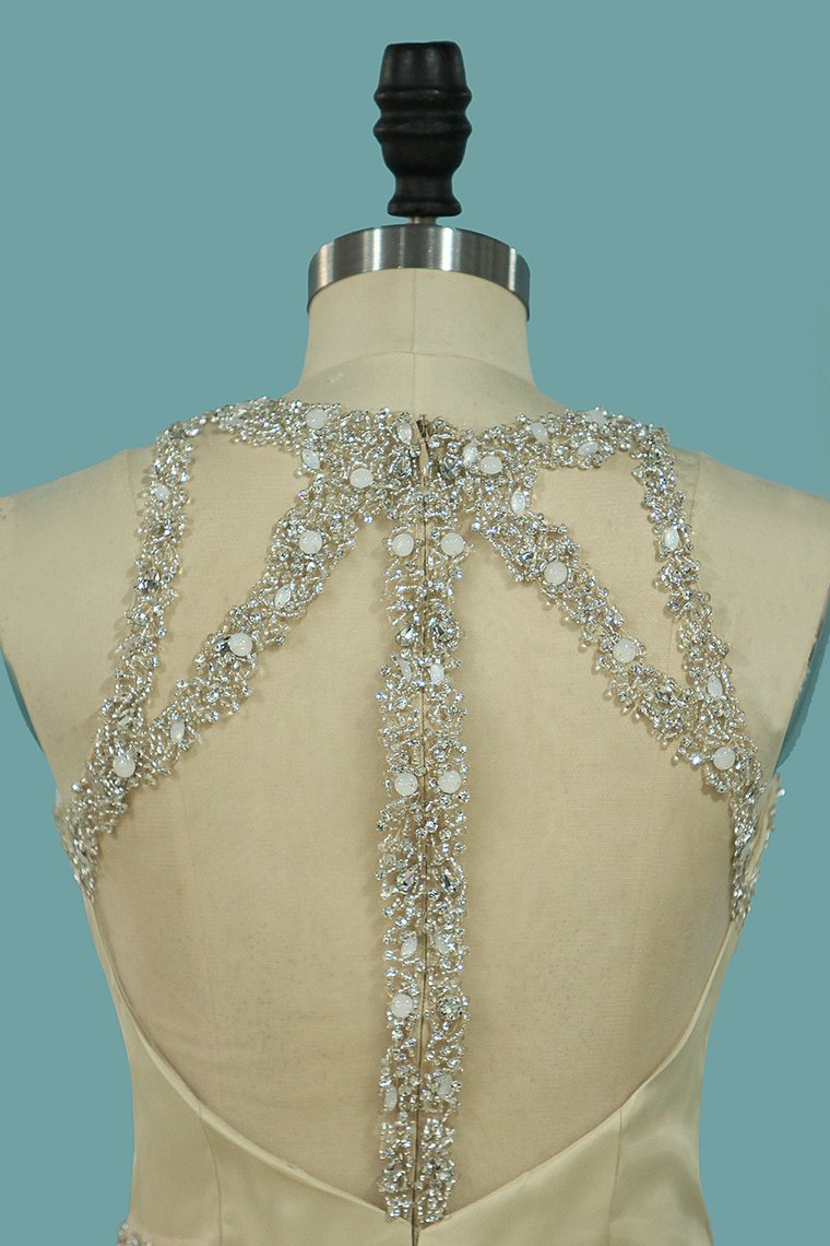 2024 Organza A Line Scoop Wedding Dresses With Beading Court Train