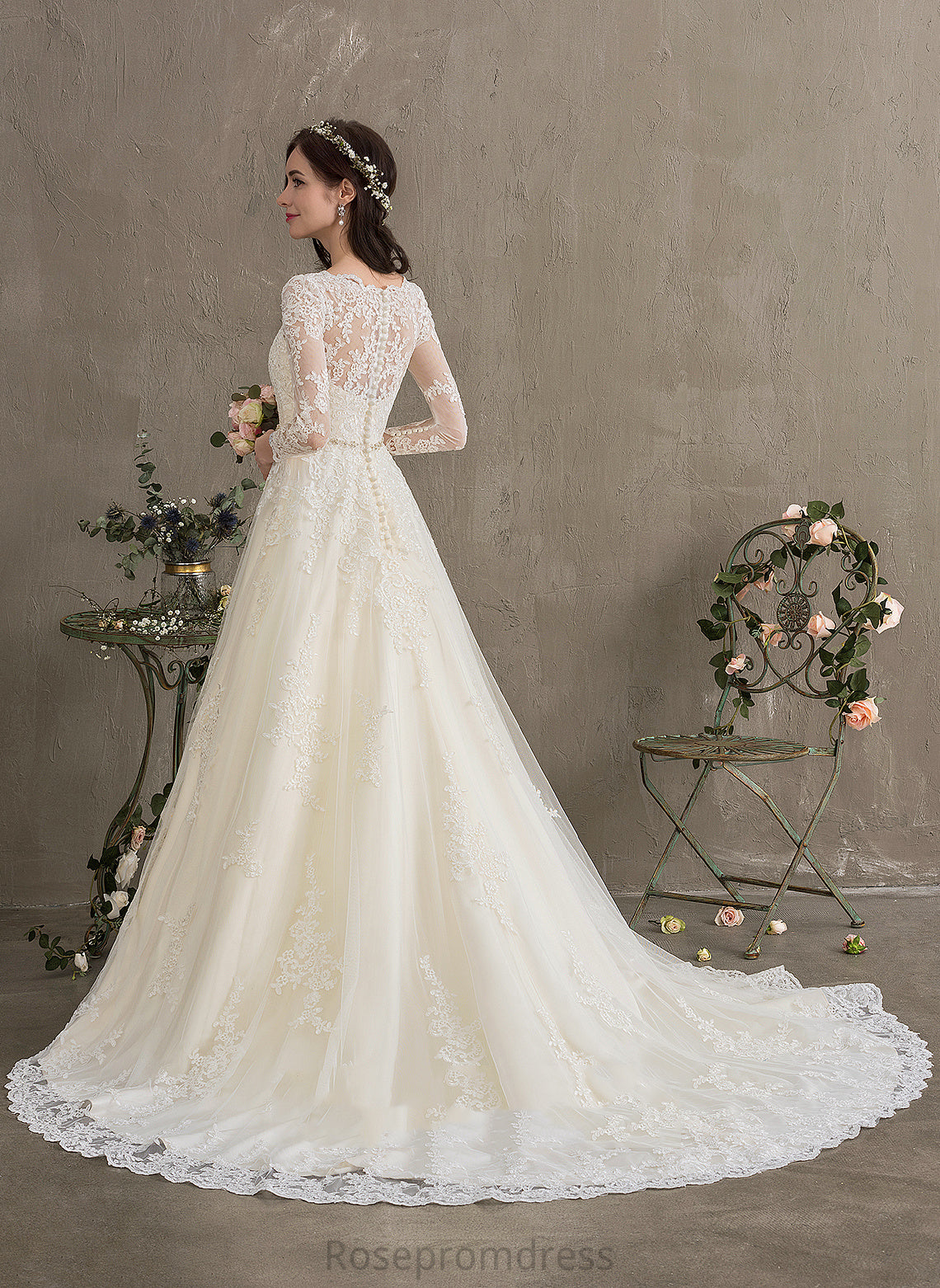 Abagail Beading With V-neck Chapel Train Wedding Dresses Dress Ball-Gown/Princess Lace Sequins Tulle Wedding