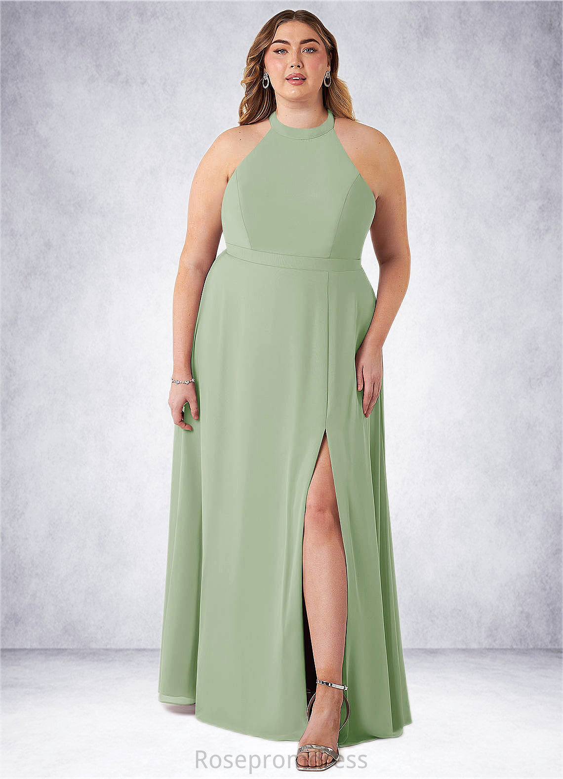 Janiah A-Line High Neck Chiffon Floor-Length Dress SRSP0019612
