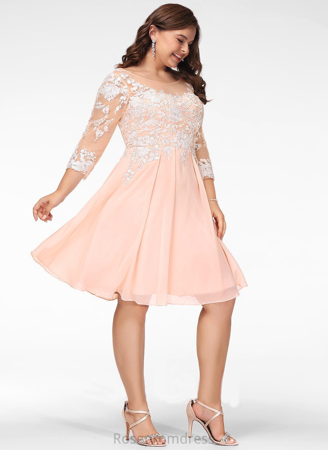 Lace With Dress Lace Cocktail Dresses Knee-Length Lucinda A-Line Chiffon Neck Cocktail Scoop