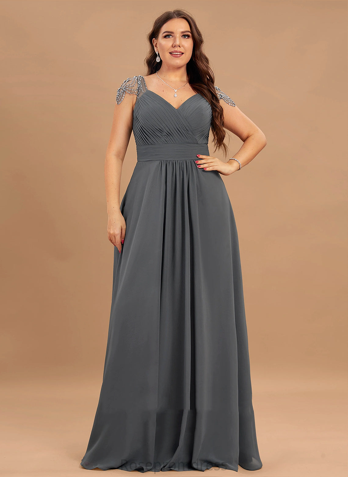 Length A-line Embellishment Silhouette Fabric Neckline Floor-Length V-Neck Natalia Bridesmaid Dresses