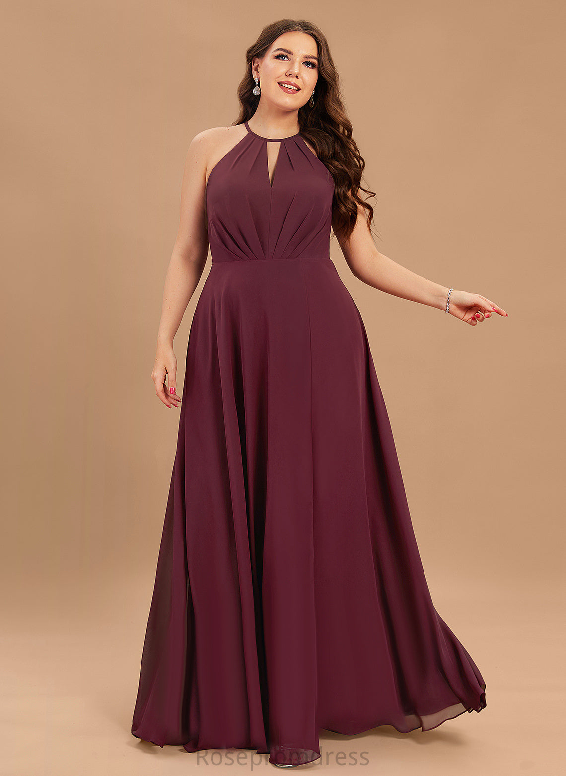 Silhouette A-line Halter Neckline Length Floor-Length Fabric Straps&Sleeves Meadow Bridesmaid Dresses