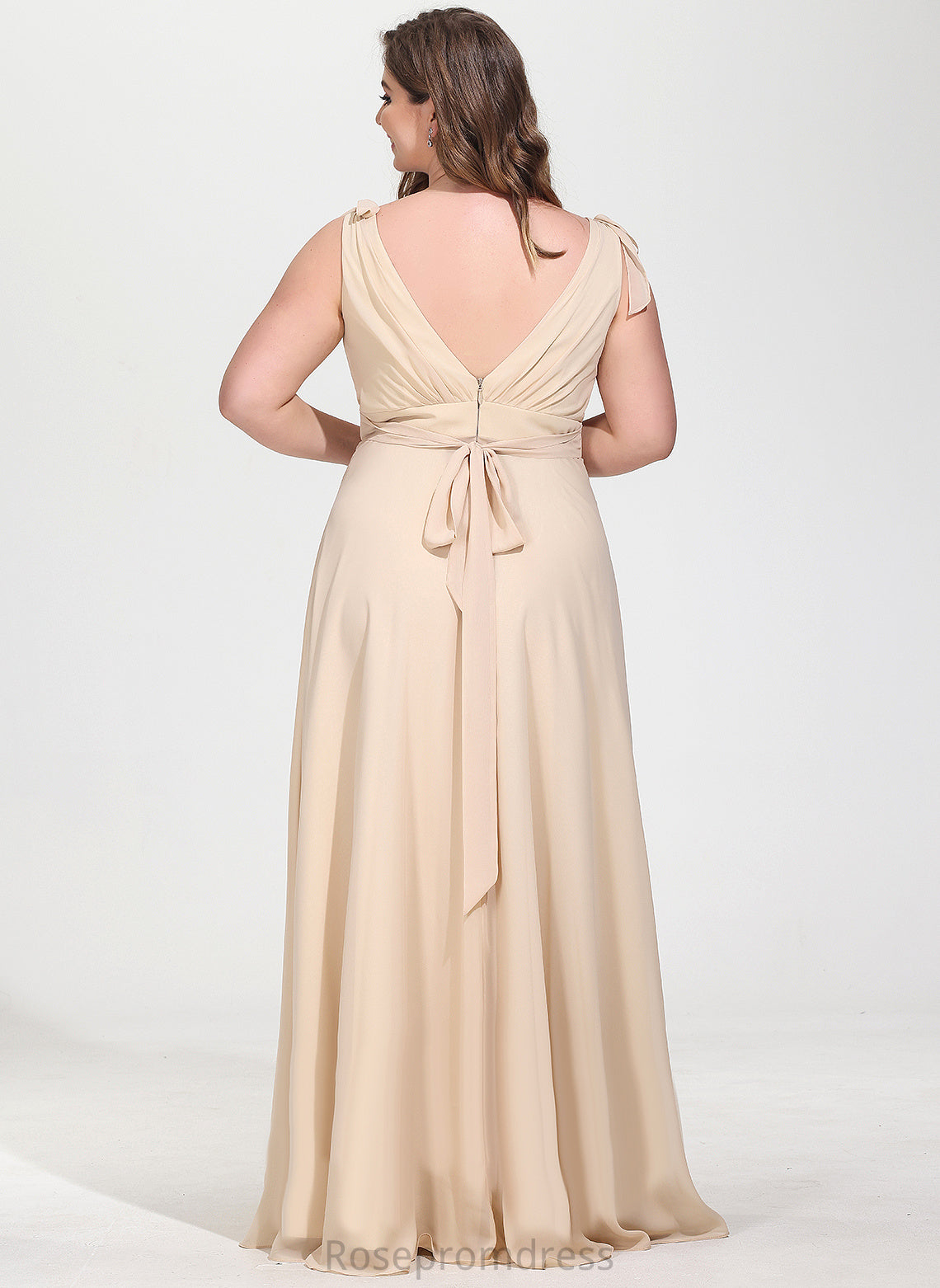 Silhouette A-line Length Neckline Embellishment Fabric V-Neck Floor-Length Natalie Natural Waist Straps Floor Length Bridesmaid Dresses