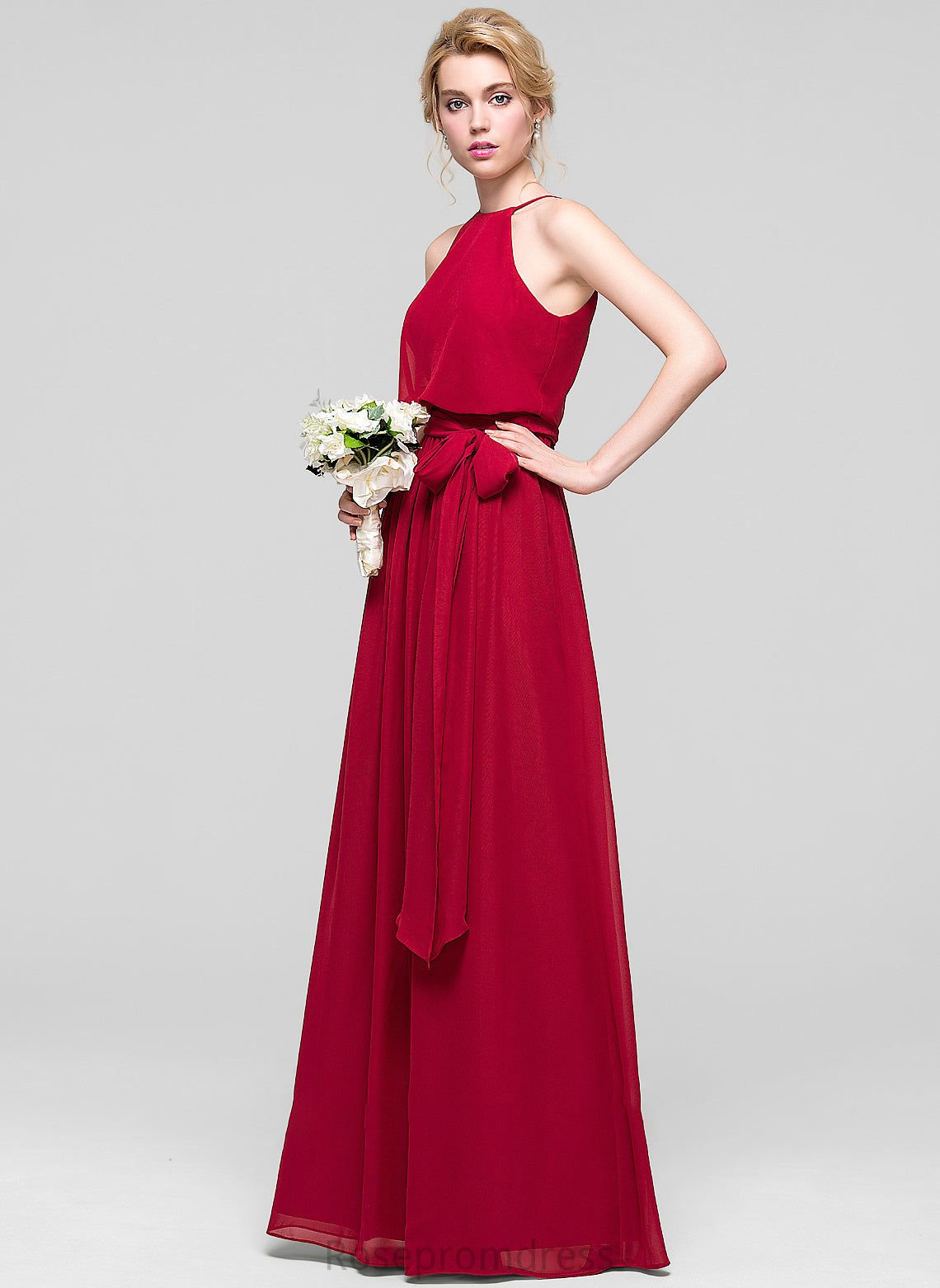 Neckline Fabric Silhouette A-Line Length Bow(s) Embellishment Floor-Length ScoopNeck Thelma A-Line/Princess One Shoulder Bridesmaid Dresses