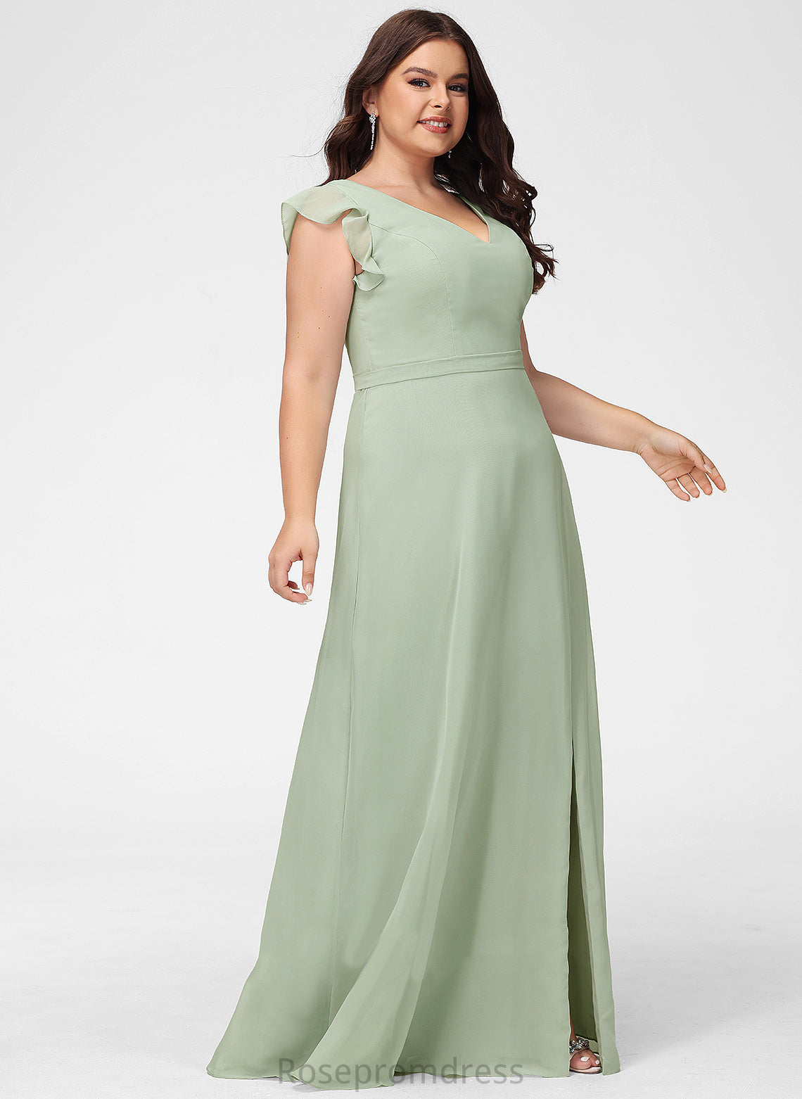 Silhouette Fabric V-Neck Floor-Length A-line Neckline Length Straps&Sleeves Salome Natural Waist A-Line/Princess Sleeveless Bridesmaid Dresses