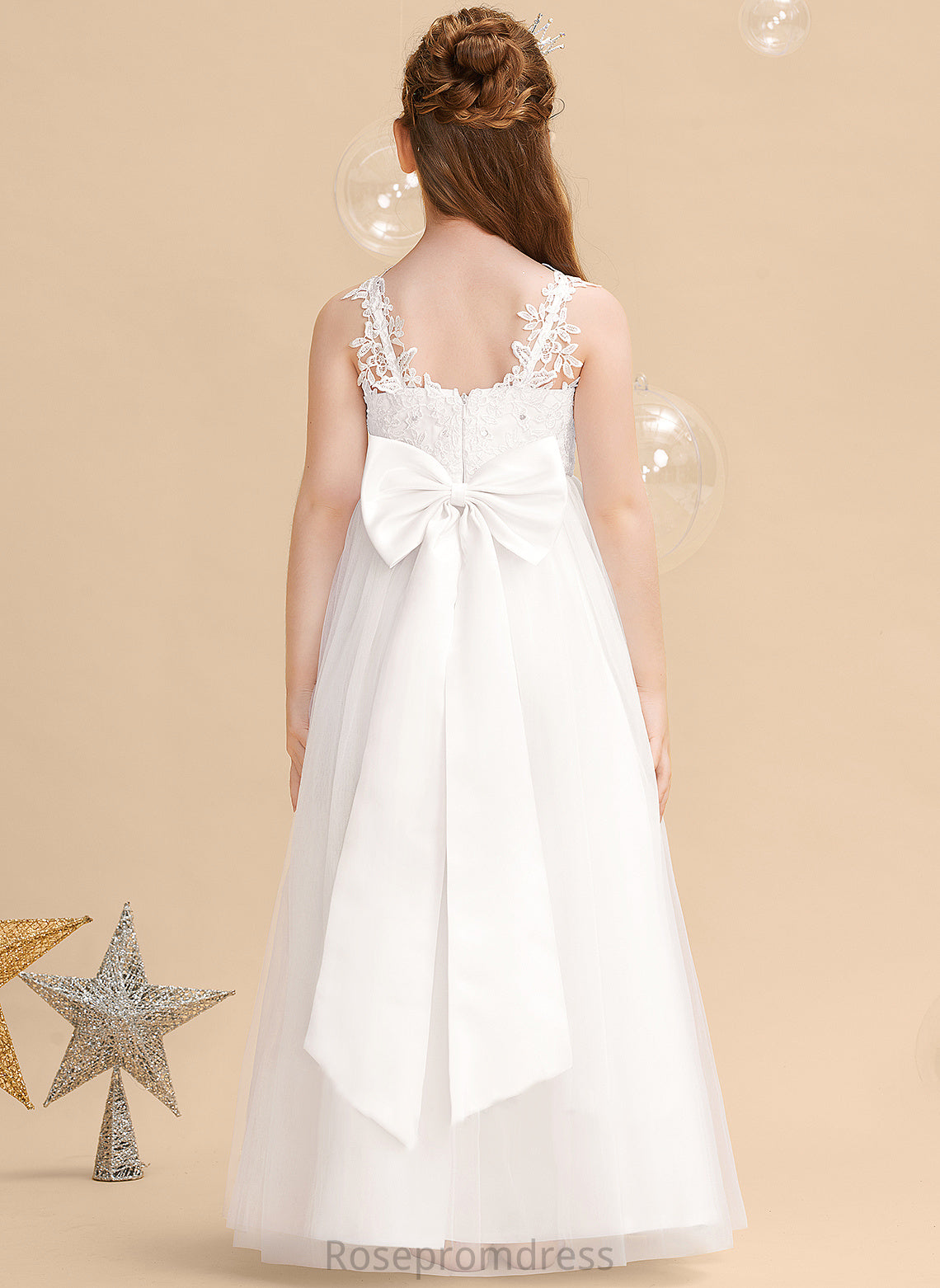 V-neck Beading/Bow(s) Sleeveless Dress - Flower Ball-Gown/Princess With Tulle/Lace Isabelle Girl Flower Girl Dresses Floor-length