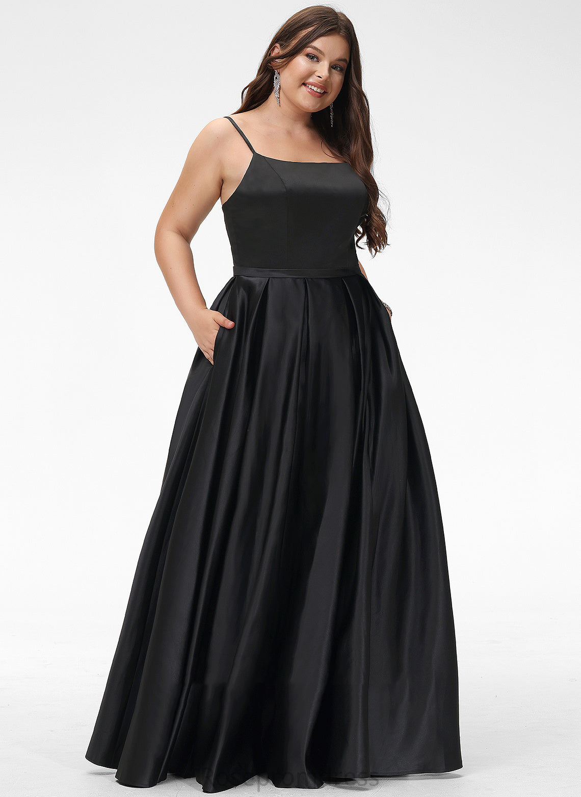 Neckline Square Satin Length Fabric Floor-Length A-Line Silhouette Straps&Sleeves Phoenix Floor Length A-Line/Princess Bridesmaid Dresses