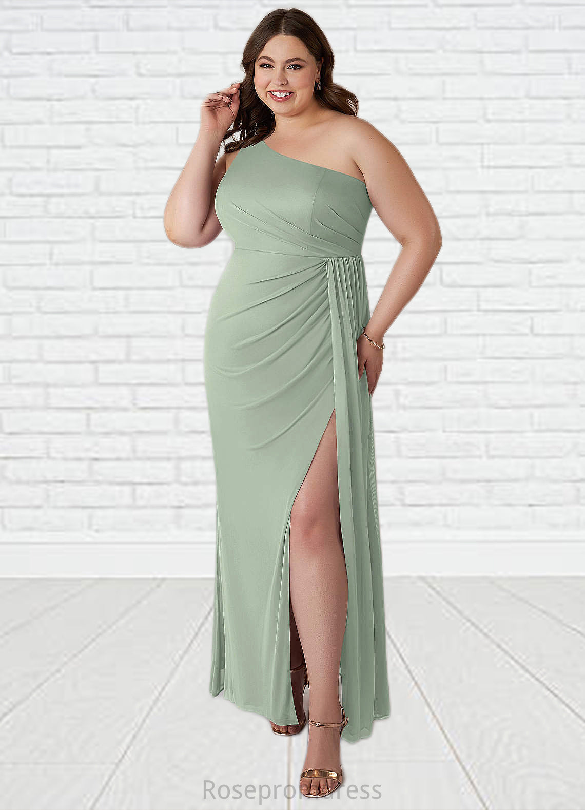 Sherry Sheath One Shoulder Mesh Floor-Length Dress SRSP0019635