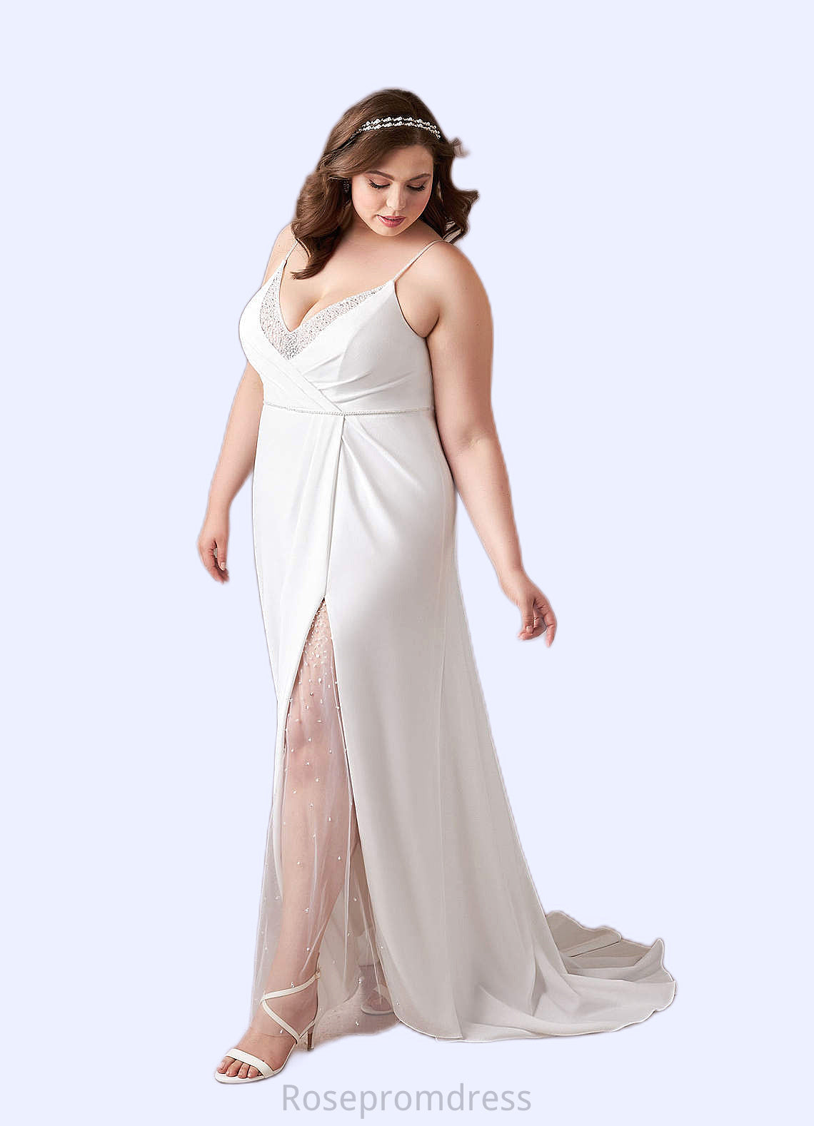 Frances Mermaid Sequins Stretch Crepe Chapel Train Dress SRSP0020112