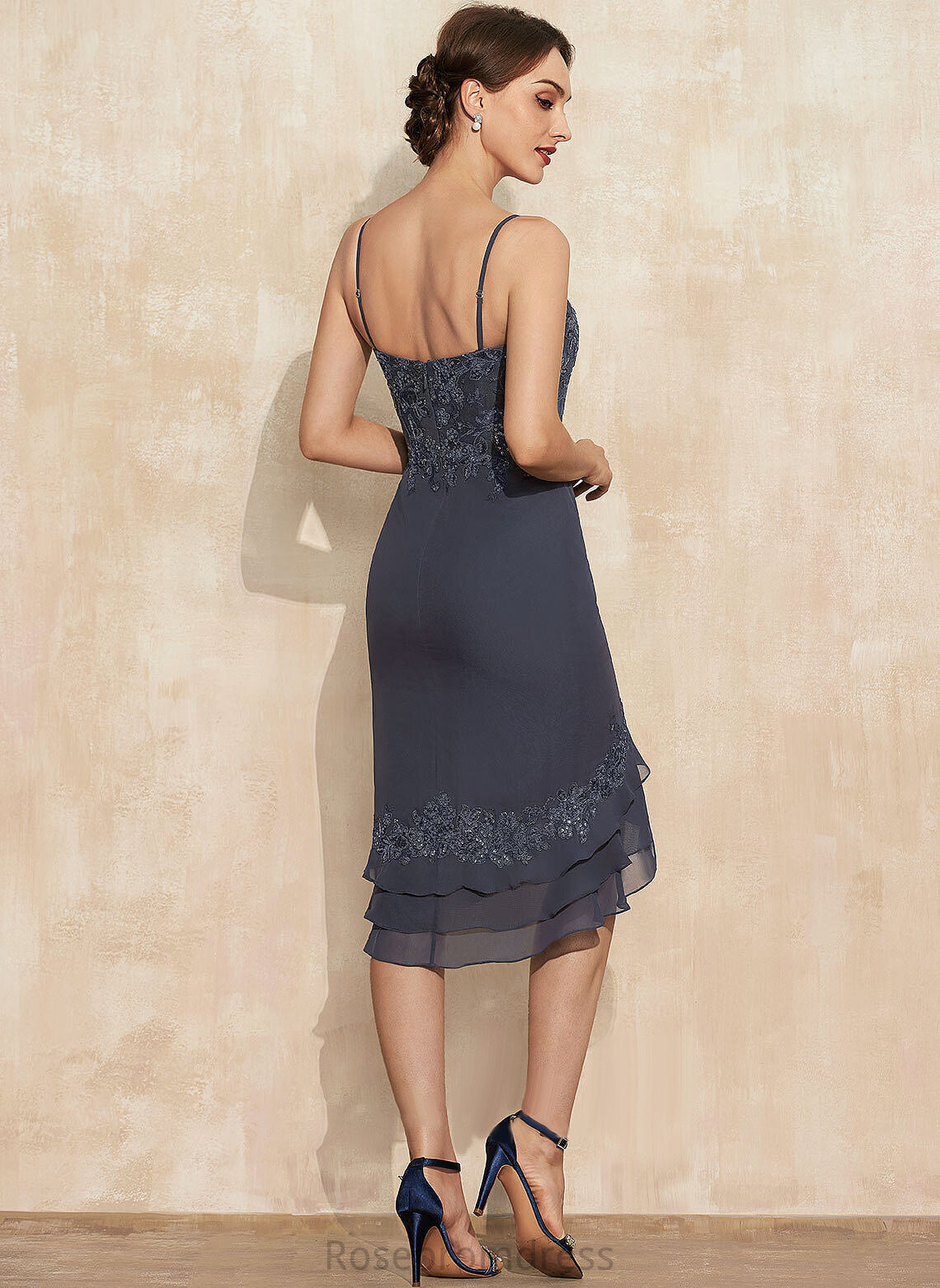 Bride Mother of the Bride Dresses of Lace Sequins Chiffon the Sweetheart Dress Asymmetrical Mother With Cascading Ruffles Sheath/Column Abbigail