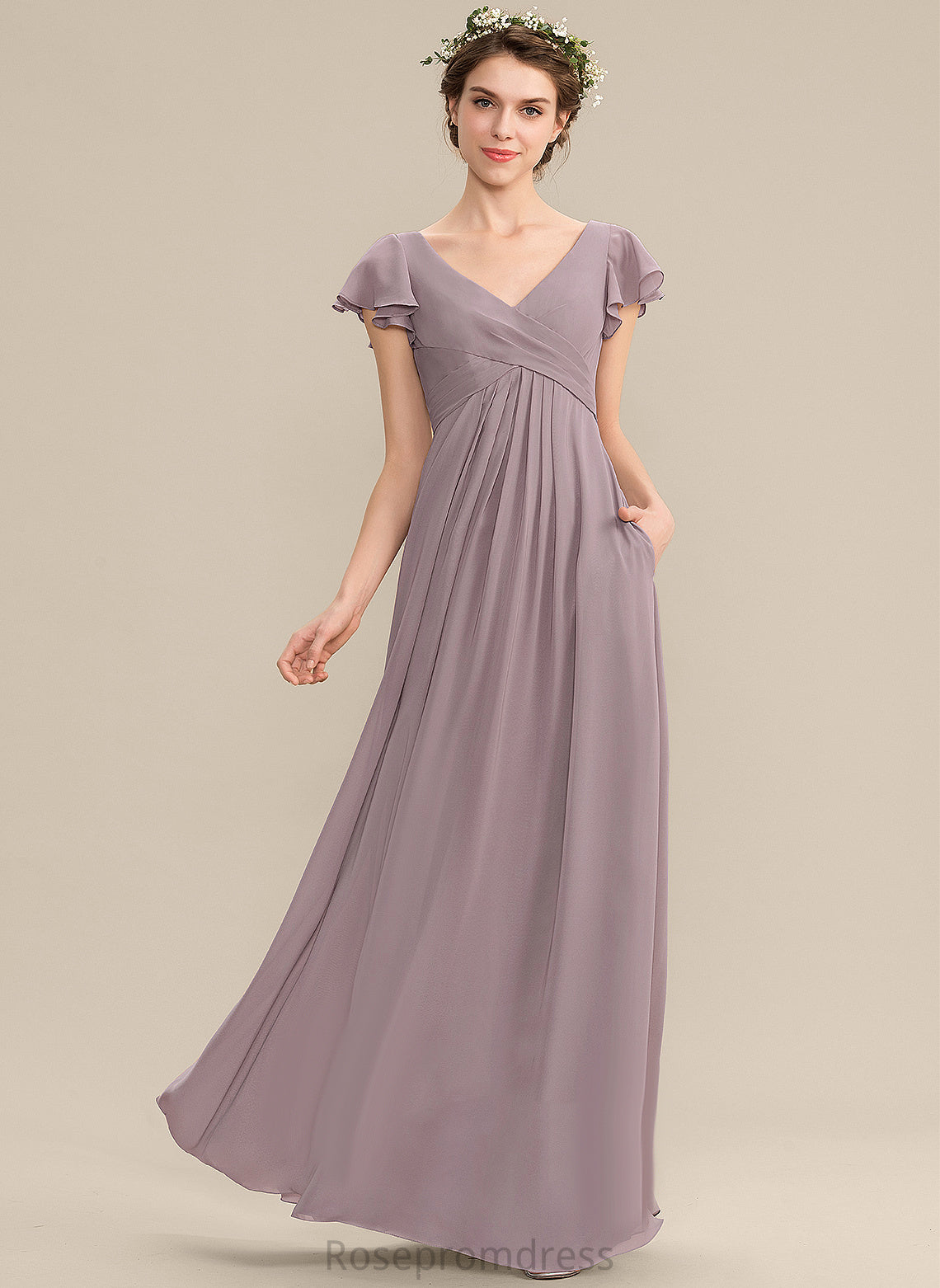 Straps&Sleeves Floor-Length Fabric Length A-line Silhouette V-Neck Neckline Tania A-Line/Princess Natural Waist Floor Length Bridesmaid Dresses
