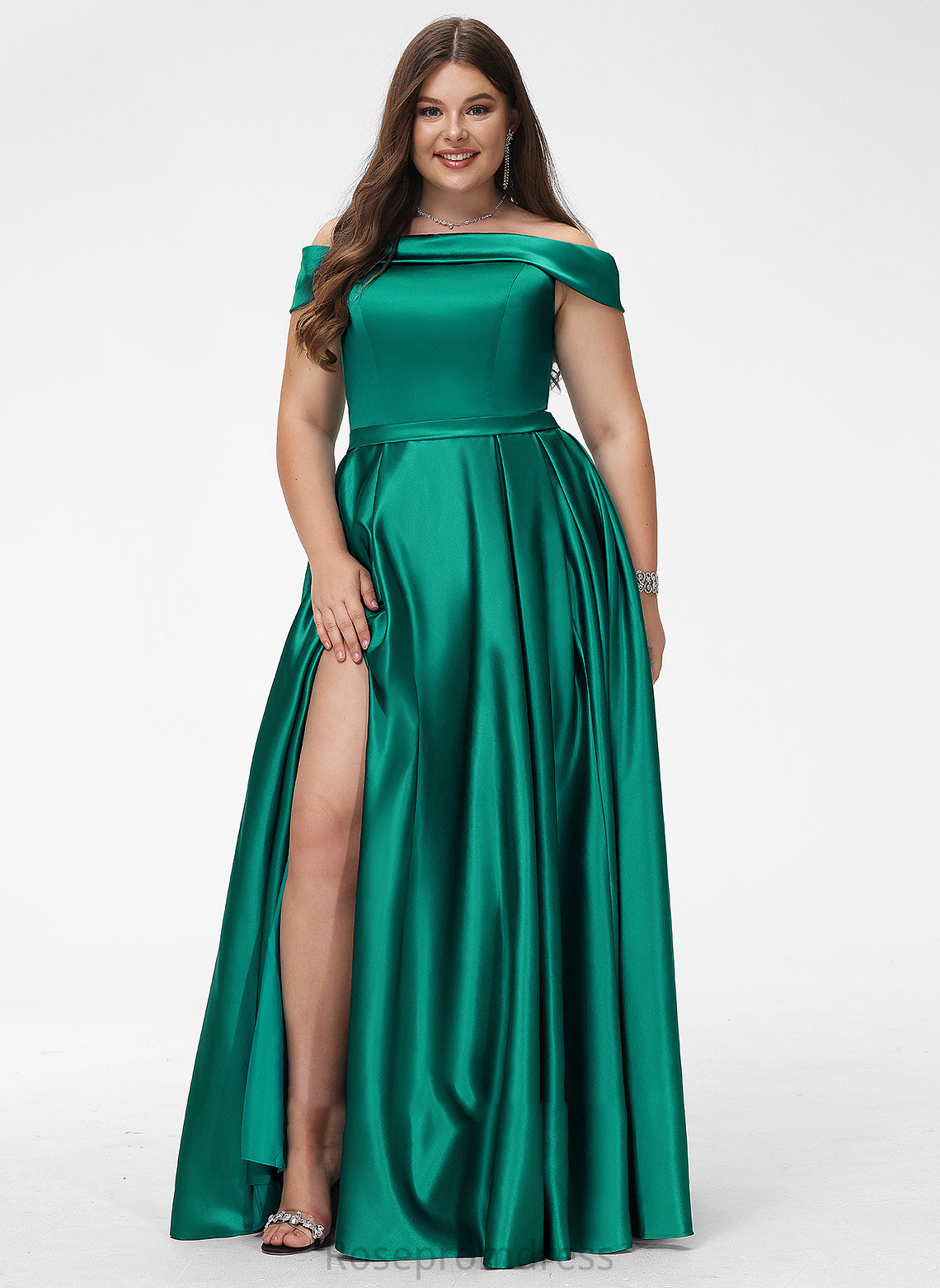SplitFront Length Floor-Length Pockets Straps Neckline Embellishment Satin Fabric Off-the-Shoulder Alice Bridesmaid Dresses