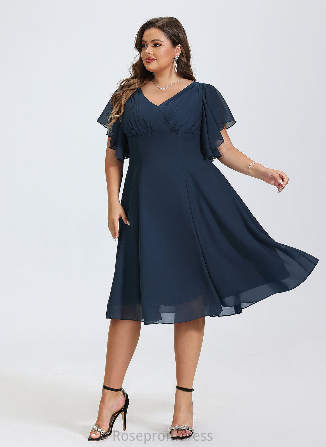 Chiffon Glenda A-Line Cocktail Cocktail Dresses Knee-Length Dress V-neck