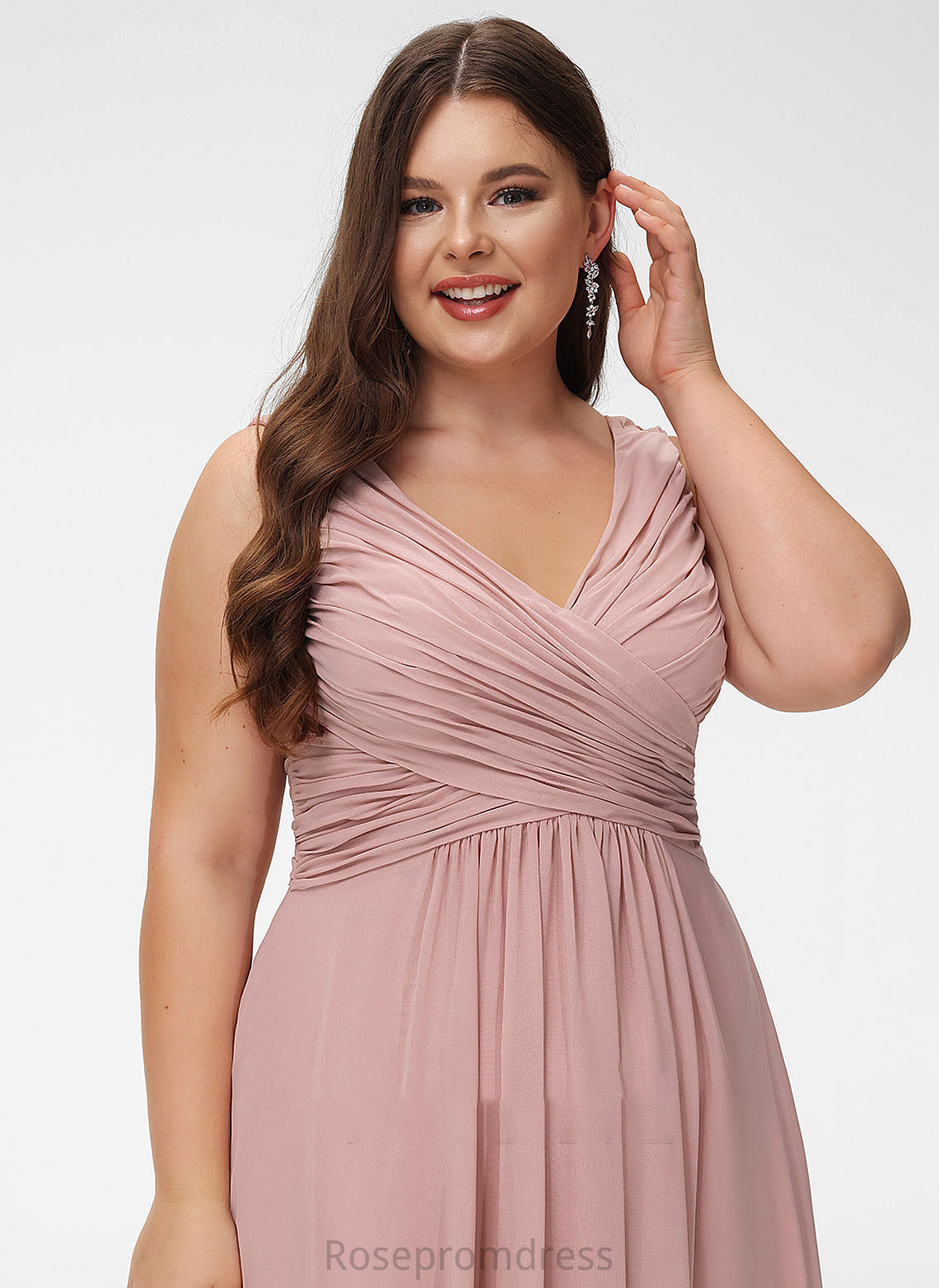 Silhouette Floor-Length Ruffle A-Line V-neck Length Neckline Embellishment Fabric Lydia Natural Waist A-Line/Princess Bridesmaid Dresses