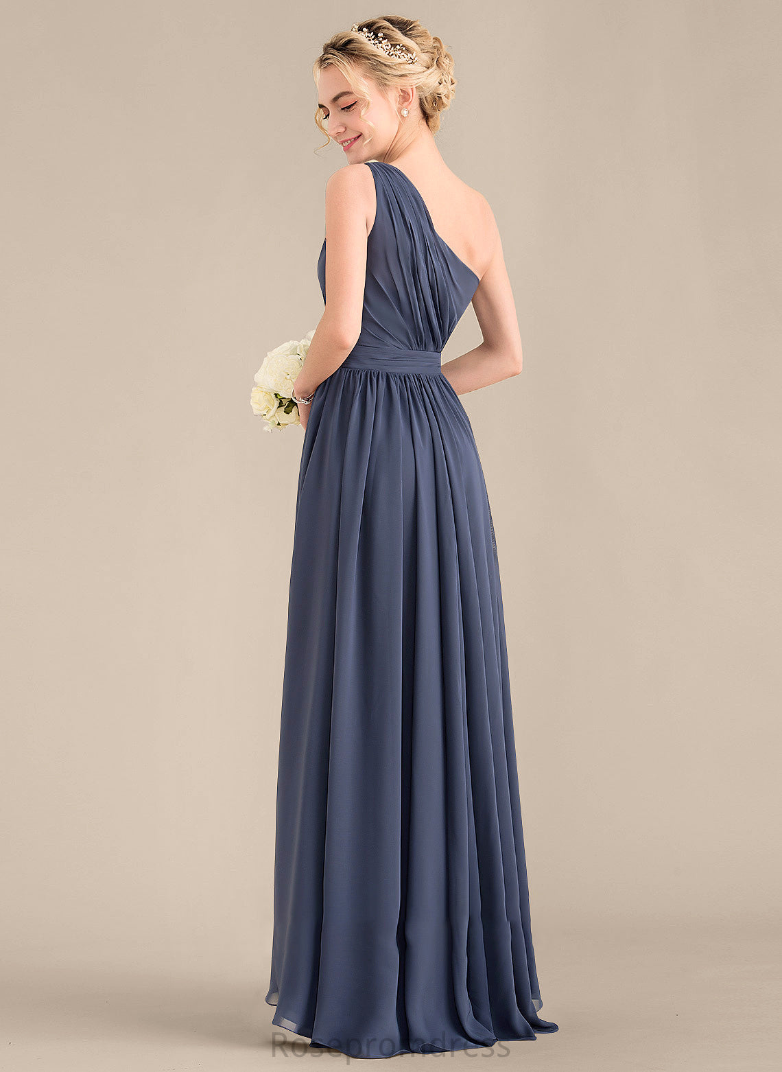 Neckline Fabric Length Silhouette CascadingRuffles One-Shoulder Asymmetrical A-Line Embellishment June A-Line/Princess V-Neck Bridesmaid Dresses