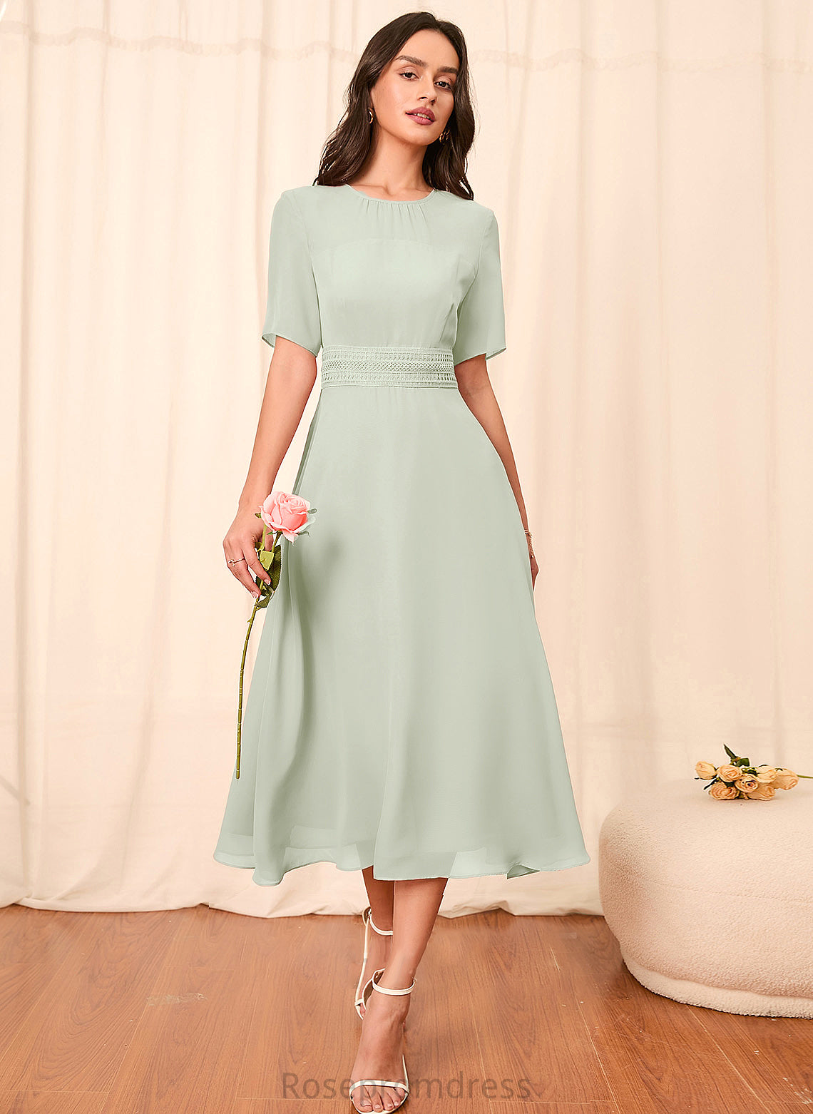 Fabric Straps A-Line Silhouette Length Knee-Length Sleeve Sleeves Taniyah One Shoulder Floor Length Natural Waist Bridesmaid Dresses