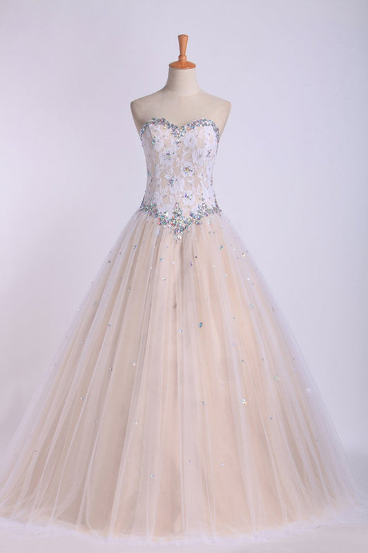 2024 Quinceanera Dresses Sweetheart Beaded Neckline And Waistline Ball Gown Floor-Length Tulle&Lace