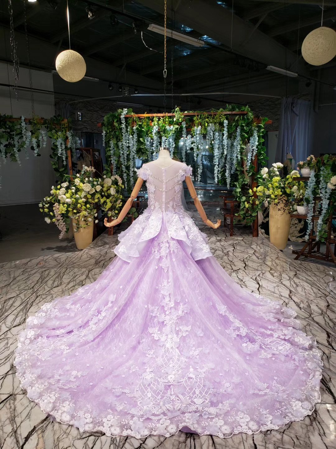 Ball Gown Lace Appliques Cap Sleeves Long Prom Dresses, Quinceanera SRS20480