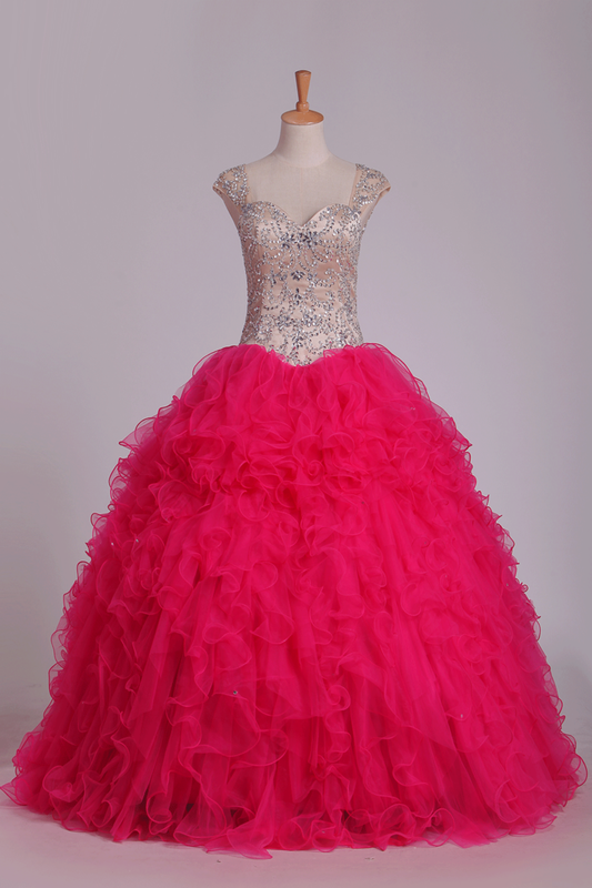 2024 Ball Gown Straps With Beading Quinceanera Dresses Tulle Floor Length