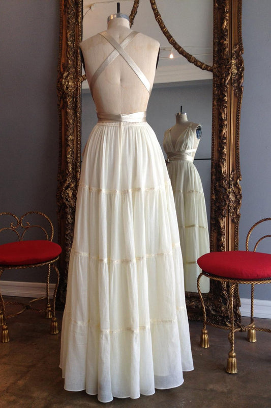 Chic V Neck Spaghetti Straps Chiffon Criss Cross Long Wedding Dresses Cheap Prom Dresses SRS14969