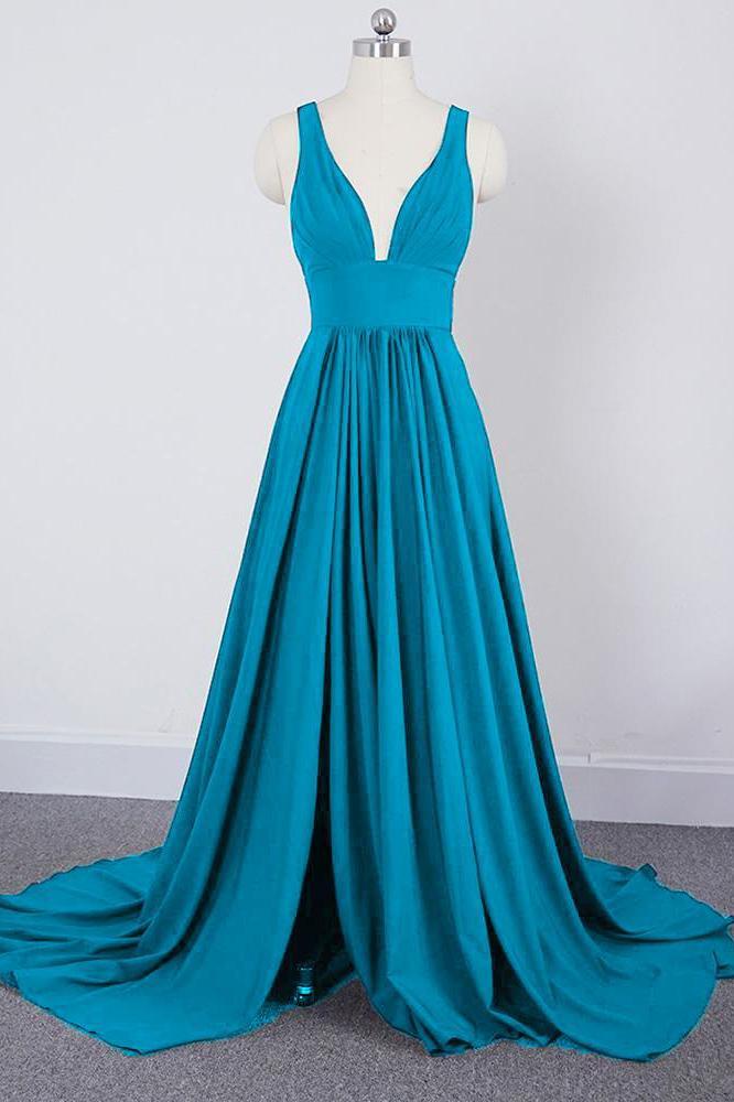 A Line Burgundy V Neck Ruffles Slit Bridesmaid Dresses Long Cheap Prom Dresses RS585