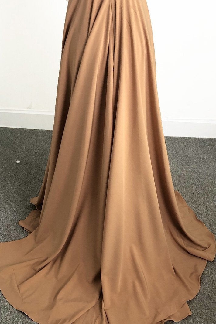 A Line Burgundy V Neck Ruffles Slit Bridesmaid Dresses Long Cheap Prom Dresses RS585