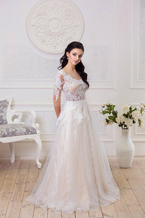 A Line Half Sleeve Lace Appliques Wedding Dresses Sweetheart Wedding Gowns PW504
