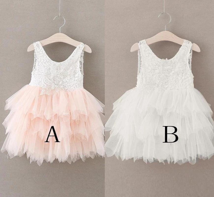 Adorable A-line Knee length Pink Tulle Little Flower Girl Dress with Lace Party Dress FG1005