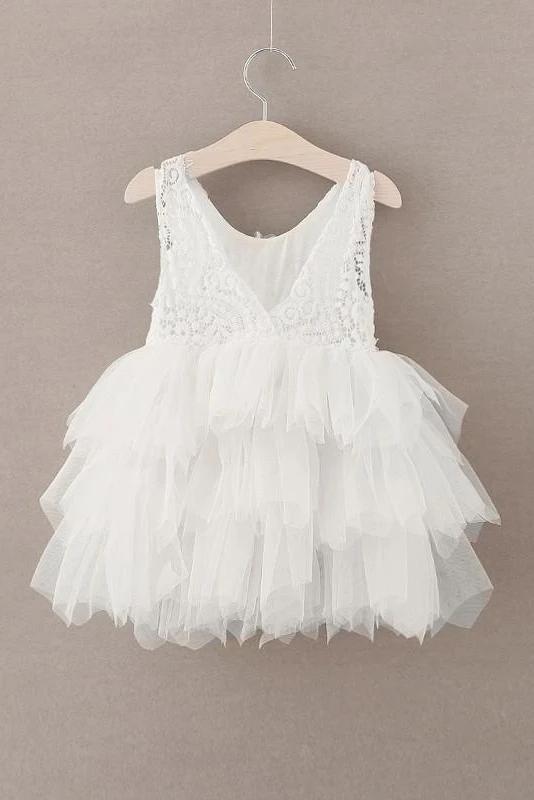 Adorable A-line Knee length Pink Tulle Little Flower Girl Dress with Lace Party Dress FG1005