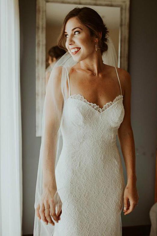Bohemian Spaghetti Straps Sweetheart Mermaid Lace Backless Wedding Dresses W1006