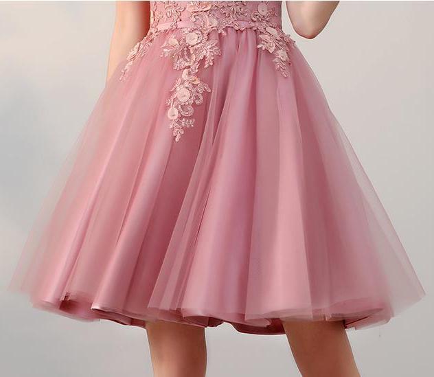 Chic A line Off the Shoulder Tulle Pink Beads Homecoming Dresses with Flowers H1019