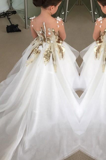 Cute Long Sleeve Tulle Flower Girl Dresses with Flowers Cheap Baby Dresses RS880