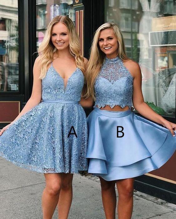Cute V Neck Blue Short Prom Dresses Above Knee Homecoming Dress Cocktail Dresses H1062