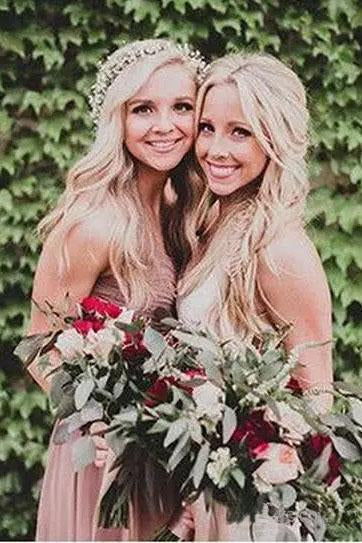 Elegant Chiffon Spaghetti Straps V Neck Bridesmaid Dresses Long Bridesmaid Gowns BD1013