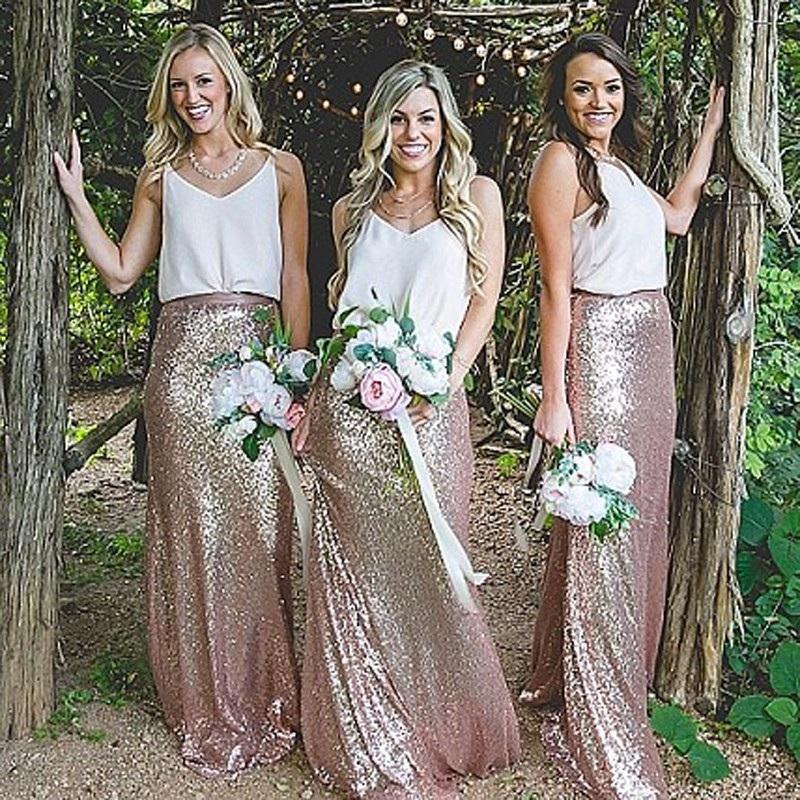 Elegant Sheath V-Neck Straps Sequined Floor-Length A-Line Sleeveless Bridesmaid Dresses RS294