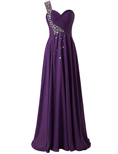 One Shoulder Long Bridesmaid Prom Dresses Chiffon Evening Gowns RS211