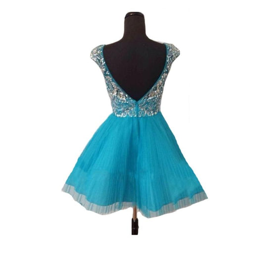 Blue Short Prom Dresses Homecoming Gowns Fitted Party Dress Sparkly Cocktail Dress RS898