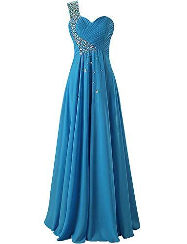 One Shoulder Long Bridesmaid Prom Dresses Chiffon Evening Gowns RS211