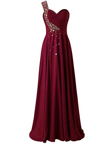 One Shoulder Long Bridesmaid Prom Dresses Chiffon Evening Gowns RS211
