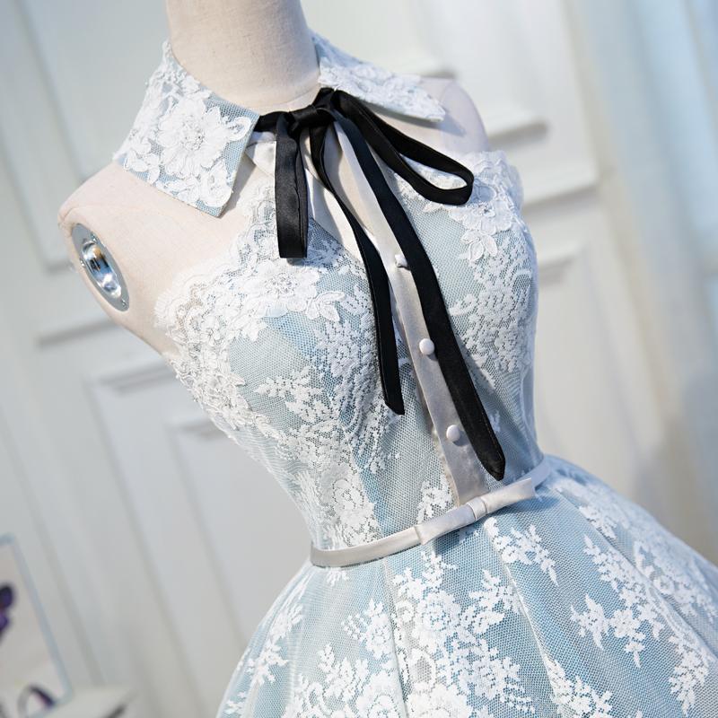 Halter Light Sky Blue Lace Appliques Homecoming Dresses with Lace up Cocktail Dresses H1125