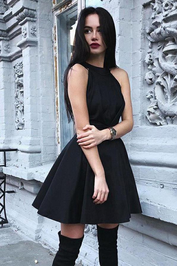 Little Black Halter Open Back Homecoming Dresses Under 100 Cute Short Prom Dresses H1056